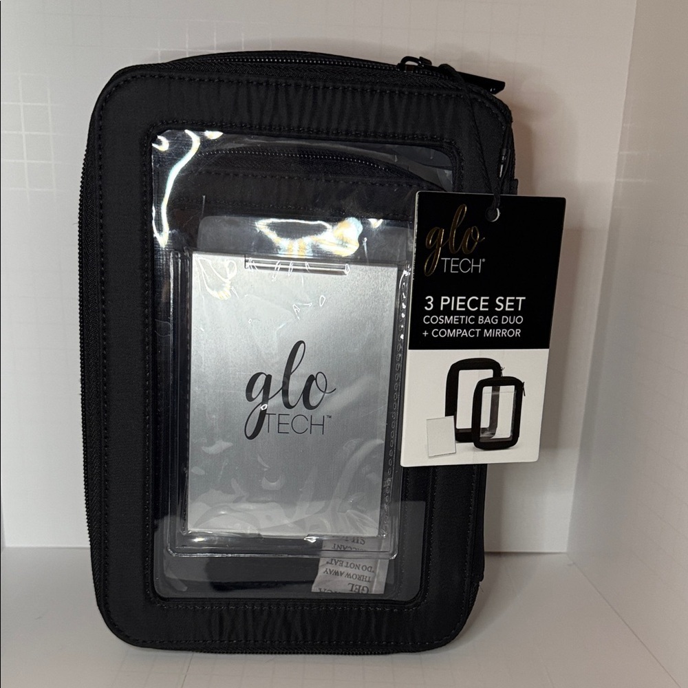 GLO Tech Black Cosmetic Bag Set with Mirror